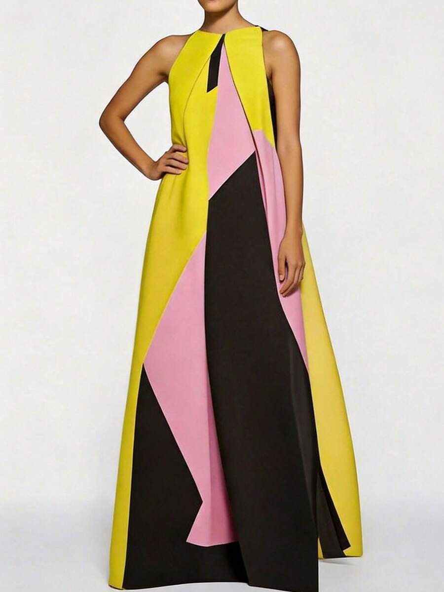 Women Color Block Maxi Dress H – обзор и цена Maxi Dress Halter