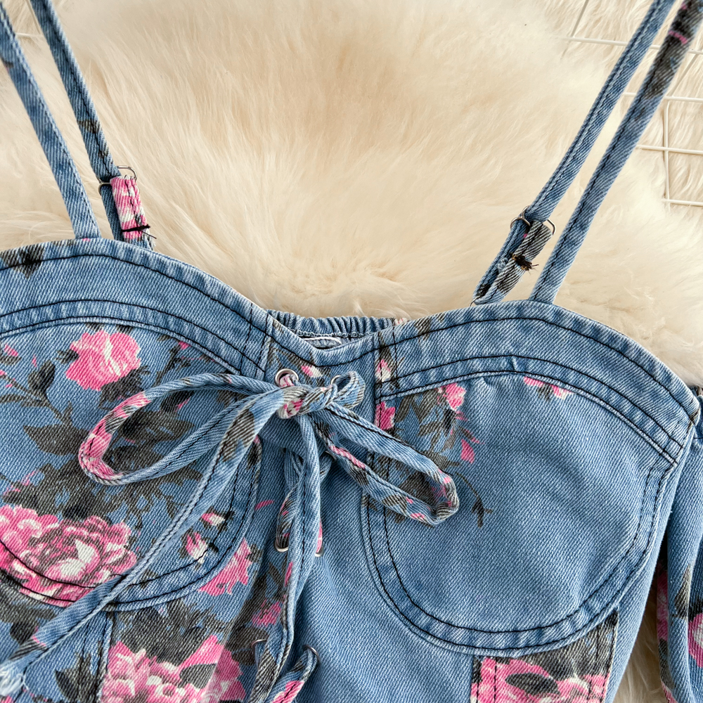 Fashion Floral Print Denim Ski – обзор и цена Romper Floral Print