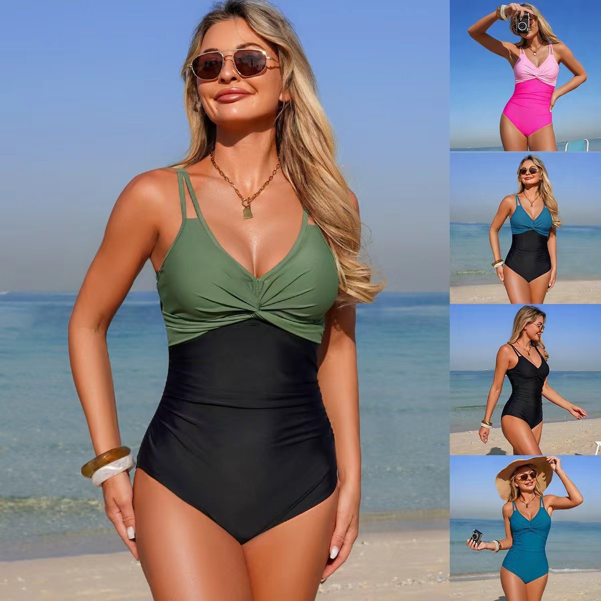 V Neck Twist Front One Piece S – обзор и цена Swimsuit Bikini Ruched