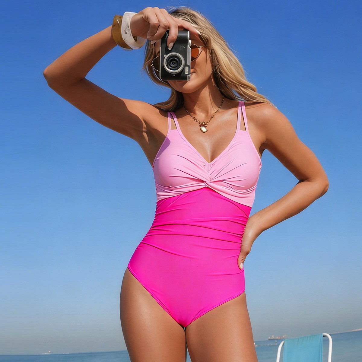 V Neck Twist Front One Piece S – обзор и цена Swimsuit Bikini Ruched