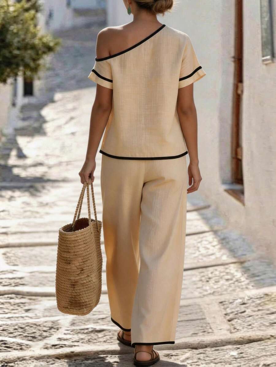 Womens Beige Asymmetric Top An – обзор и цена Linen Pant Wide