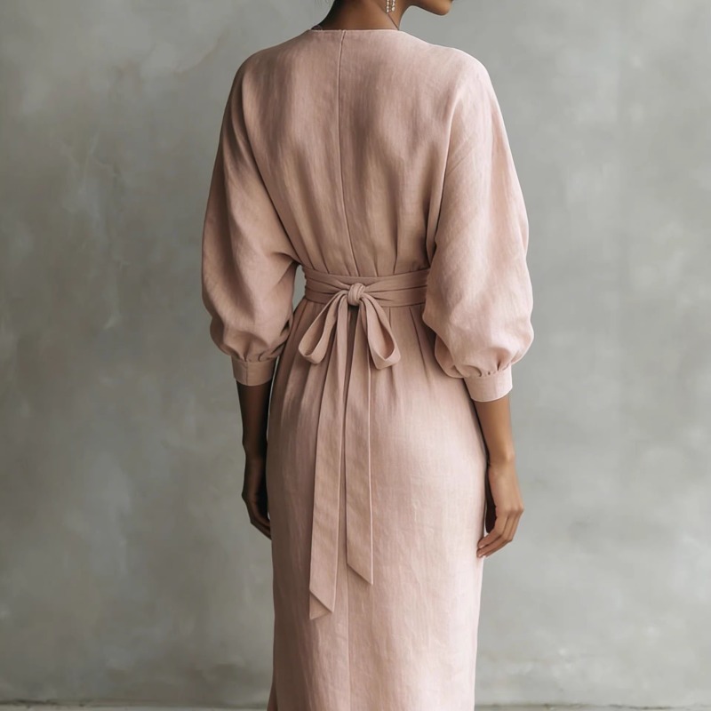 Women's Pink Linen Wrap Maxi D – обзор и цена Linen Dress Wrap