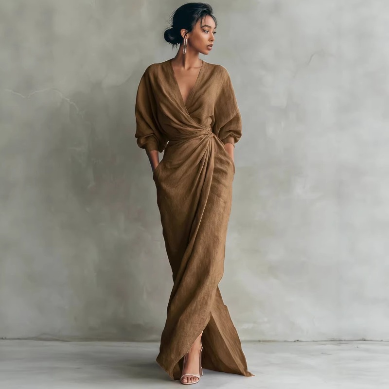 Women's Pink Linen Wrap Maxi D – обзор и цена Linen Dress Wrap