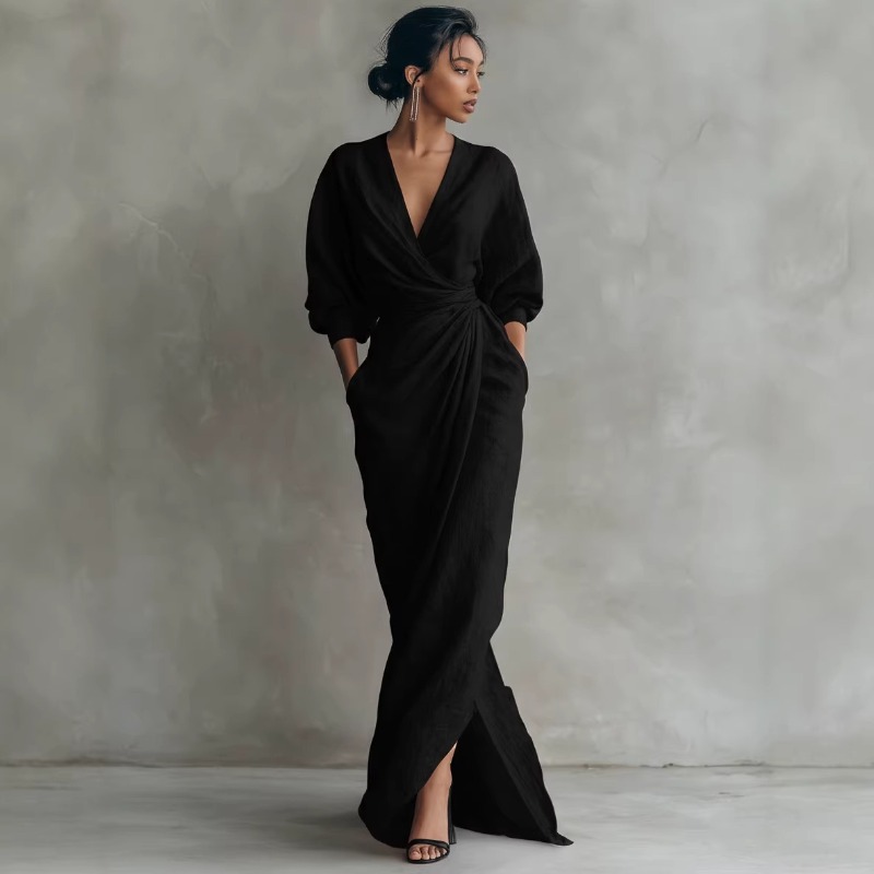 Women's Pink Linen Wrap Maxi D – обзор и цена Linen Dress Wrap