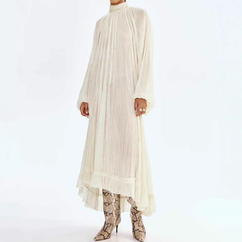 Ladies O-neck Long Sleeved Ple – обзор и цена Linen Dress Wrap