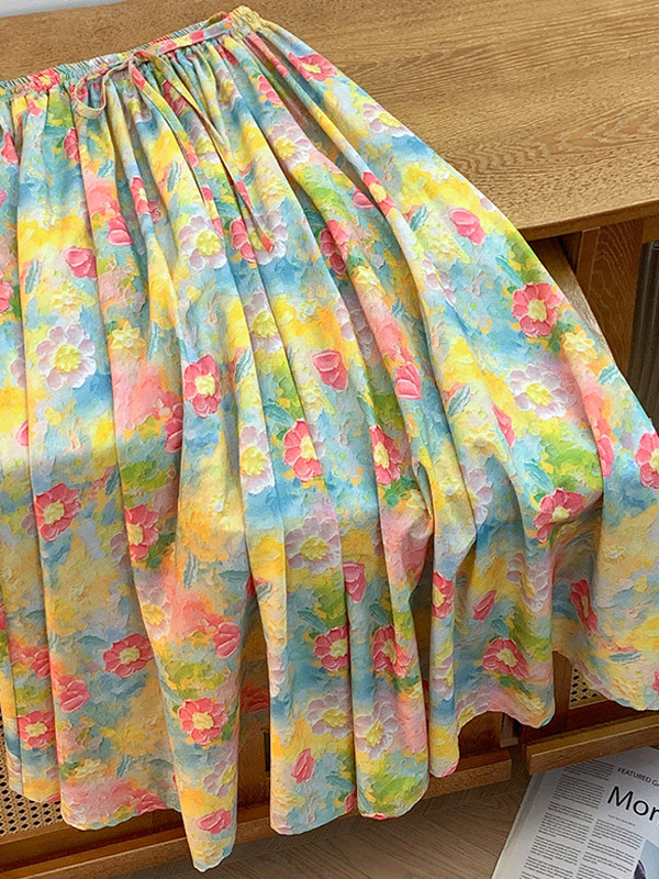 Retro Artistic Large Size A-Li – обзор и цена Midi Skirt Floral