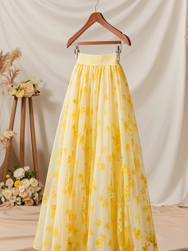 Summer 2026 High Waist Yellow  – обзор и цена Midi Skirt Floral