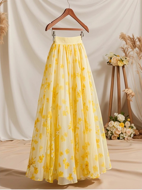 Summer 2026 High Waist Yellow  – обзор и цена Midi Skirt Floral