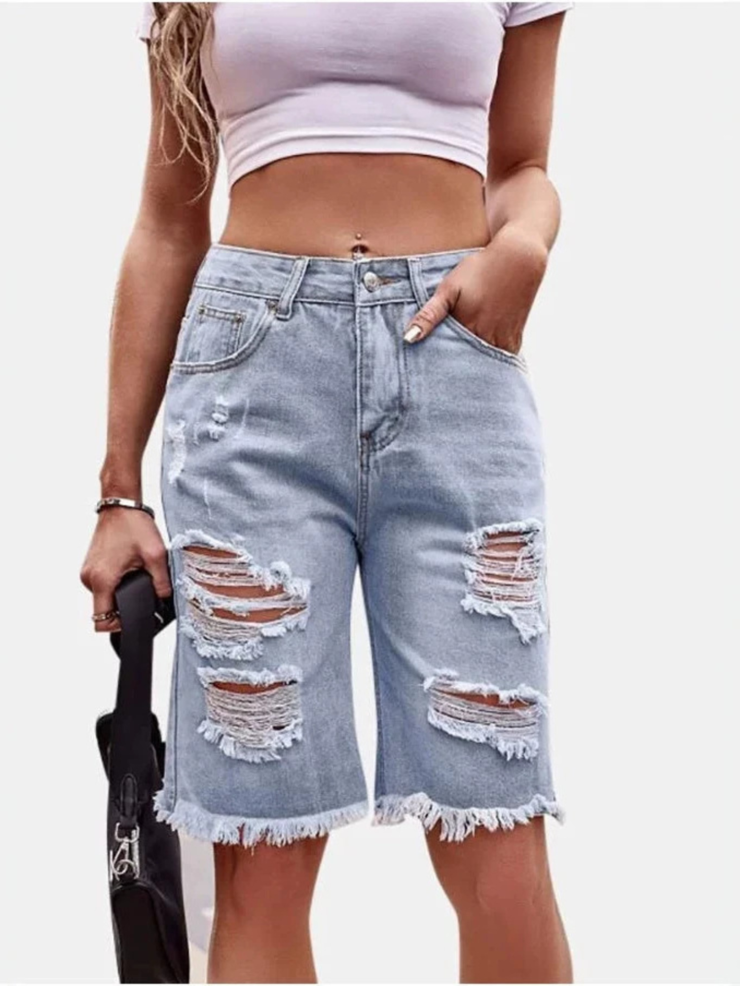 Women's High Waist Ripped Cott – обзор и цена Shorts Denim Frayed