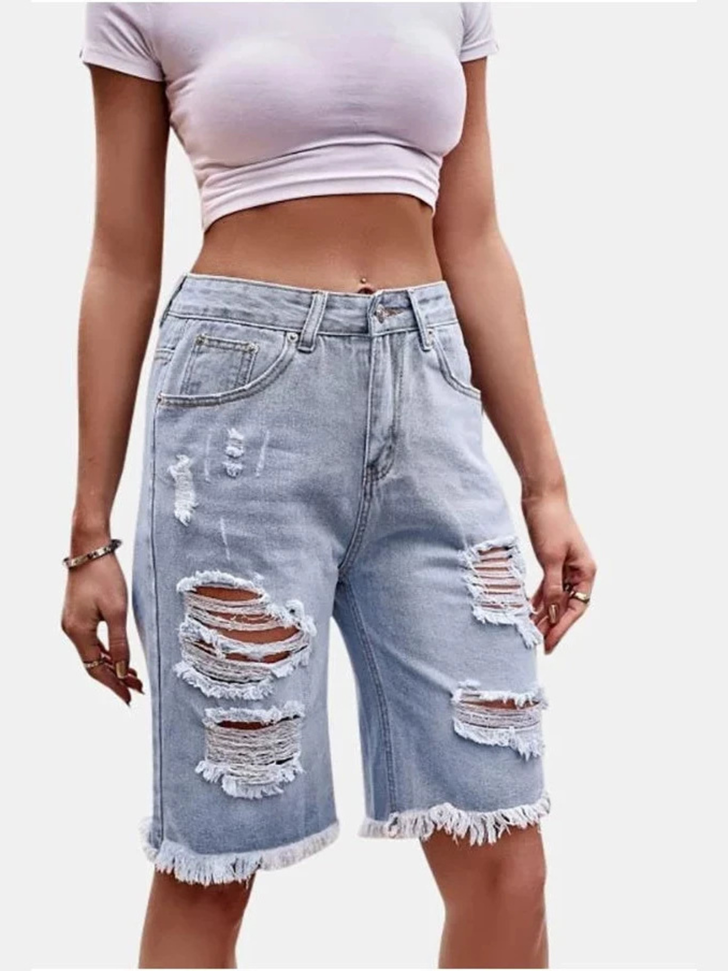 Women's High Waist Ripped Cott – обзор и цена Shorts Denim Frayed