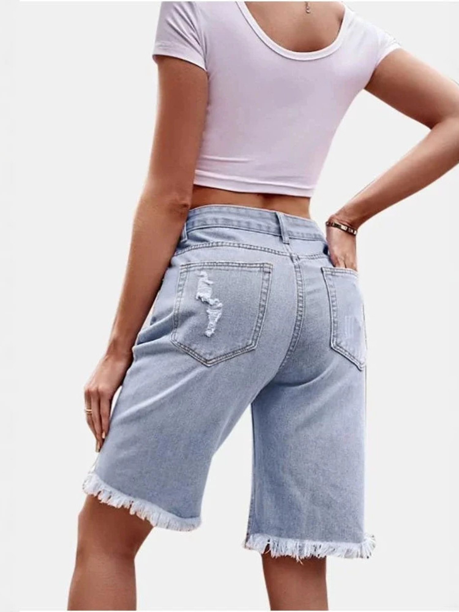 Women's High Waist Ripped Cott – обзор и цена Shorts Denim Frayed