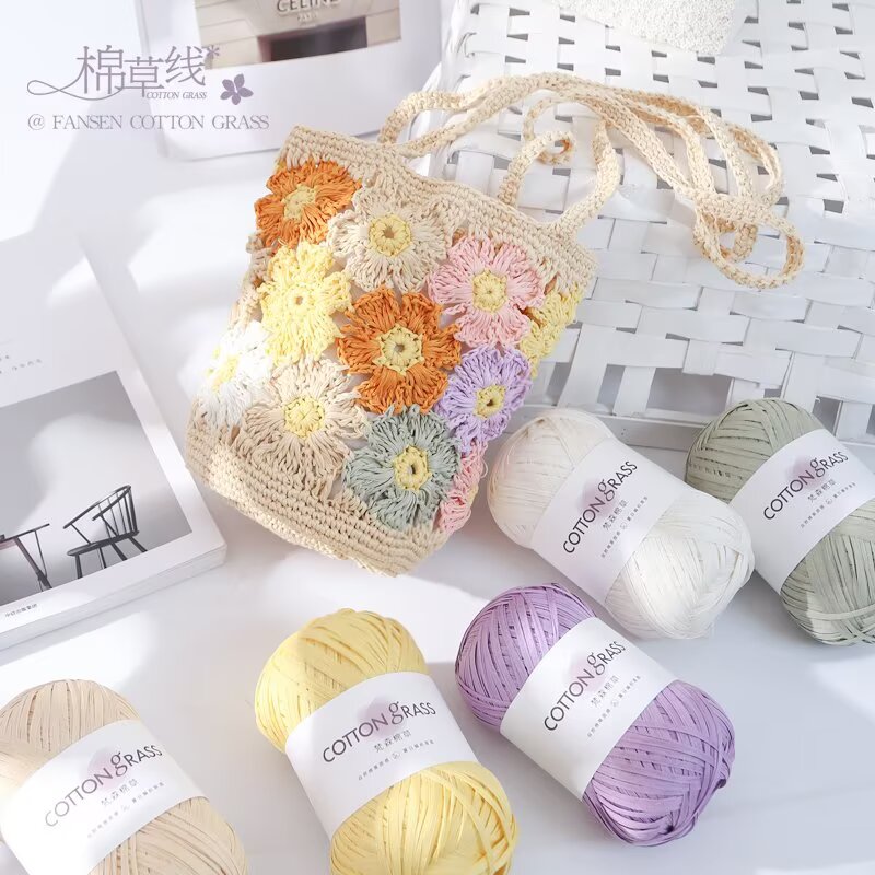 50g Cotton Grass Yarn Raffia S – обзор и цена Crochet Bag Raffia