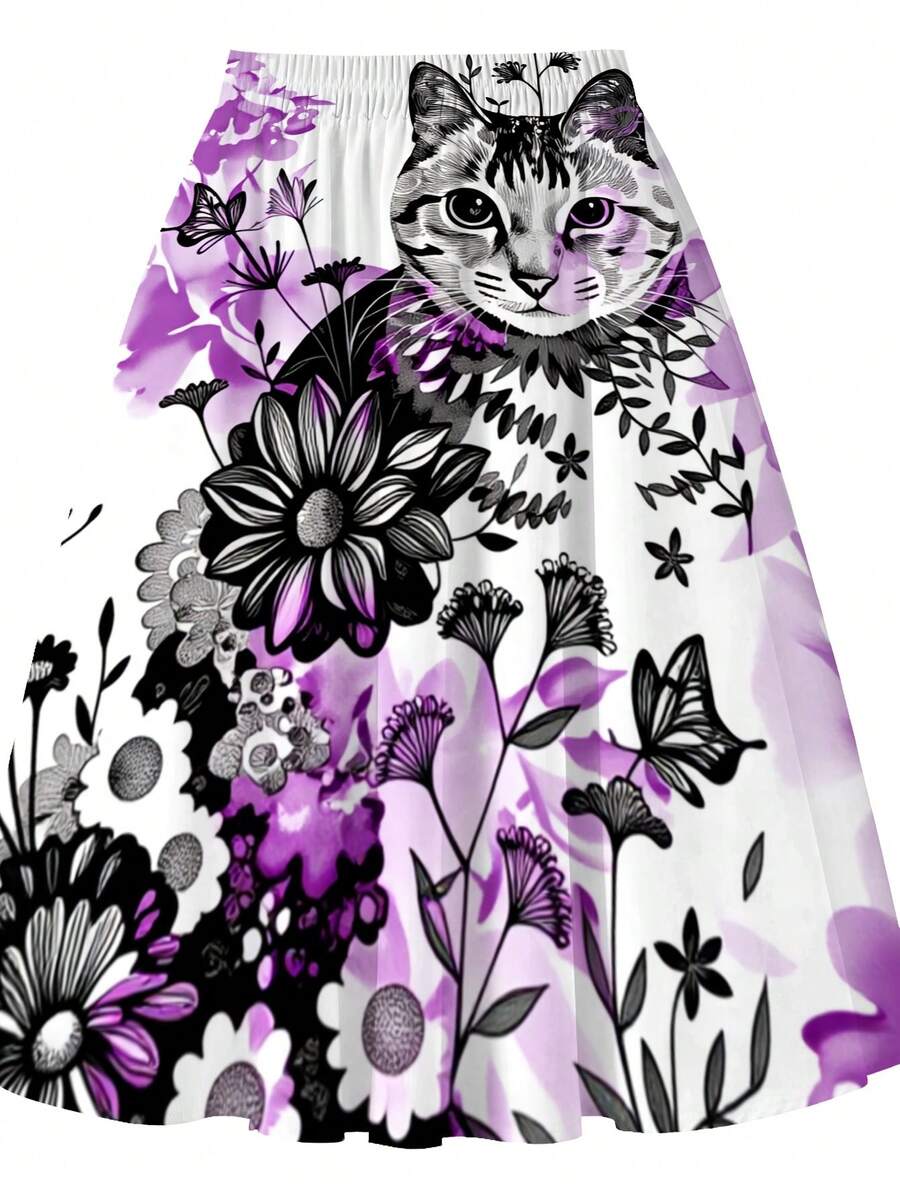 Oversized Floral Cat Print Mid – обзор и цена Midi Skirt Floral