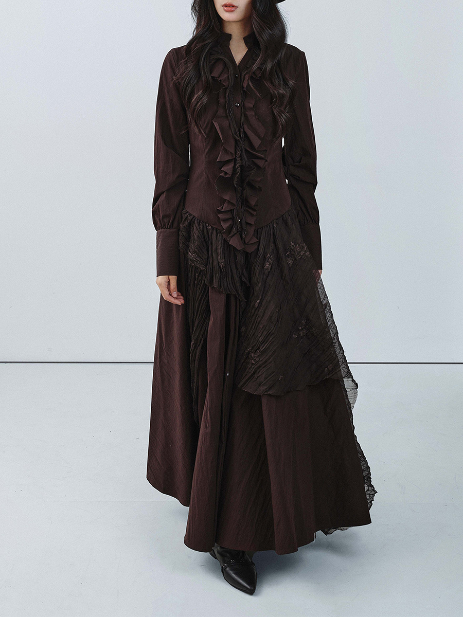 TWOTWINSTYLE Brown Spliced Fol – обзор и цена Linen Dress Wrap