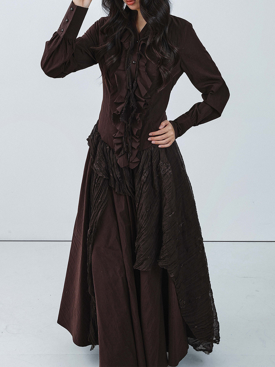 TWOTWINSTYLE Brown Spliced Fol – обзор и цена Linen Dress Wrap