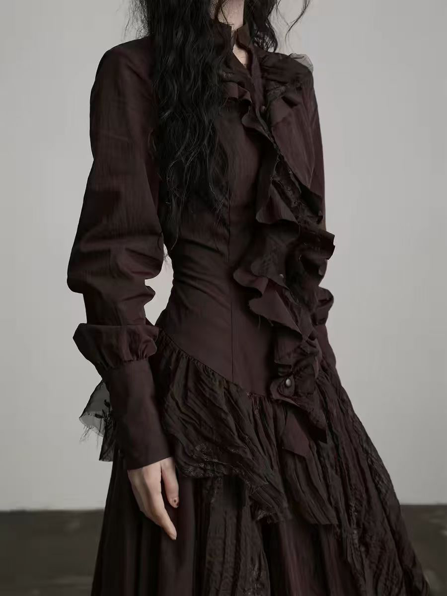 TWOTWINSTYLE Brown Spliced Fol – обзор и цена Linen Dress Wrap