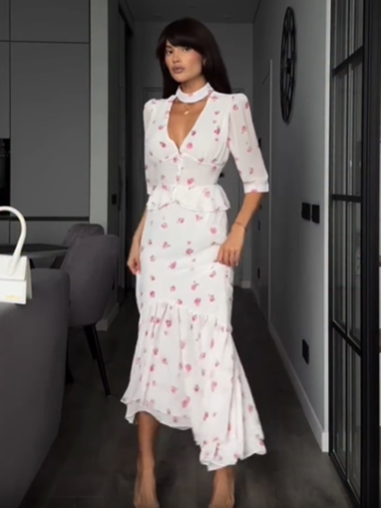 Women White Pink Floral Choker – обзор и цена Midi Skirt Floral