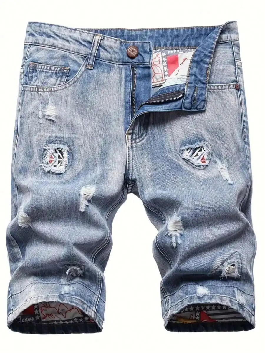 Mens Ripped Denim Shorts Mid-R – обзор и цена Shorts Denim Frayed