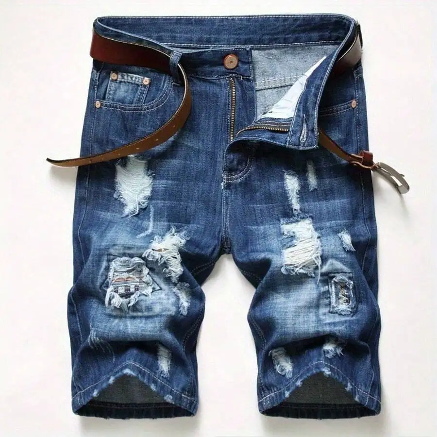 Mens Ripped Denim Shorts Mid-R – обзор и цена Shorts Denim Frayed