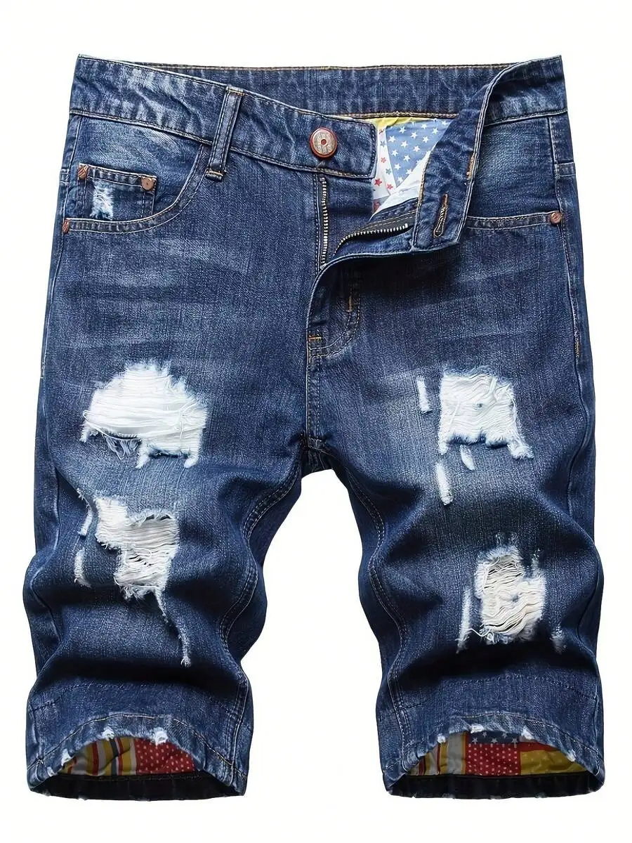 Mens Ripped Denim Shorts Mid-R – обзор и цена Shorts Denim Frayed