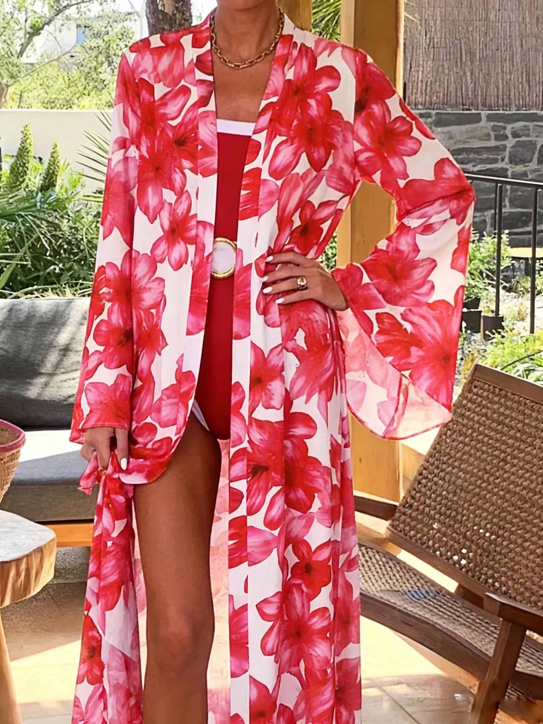 Women's Red Floral Kimono Robe – обзор и цена Kimono Sheer Floral