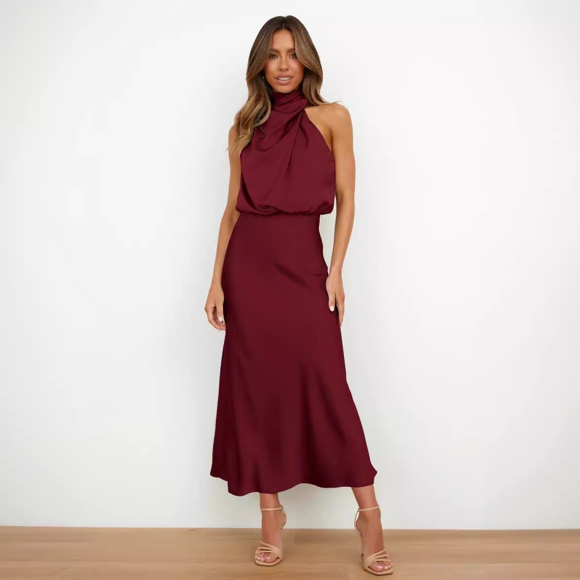 Satin Dress Sleeveless Halter  – обзор и цена Maxi Dress Halter