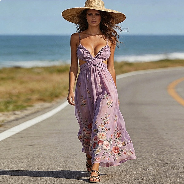 Women's Chiffon Floral Print L – обзор и цена Maxi Dress Halter