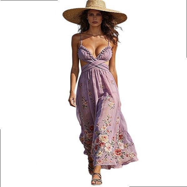 Women's Chiffon Floral Print L – обзор и цена Maxi Dress Halter